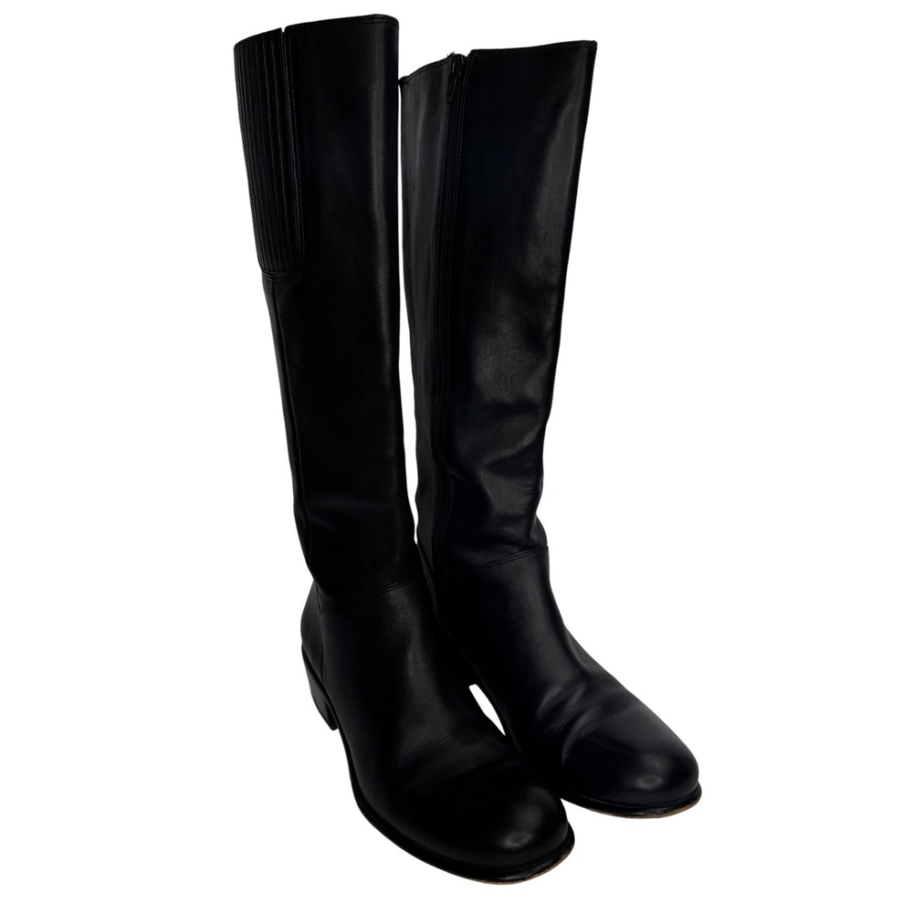 Corso Como Sz 7.5M Black Leather Knee High Riding Boots Grunge Goth Side Stretch